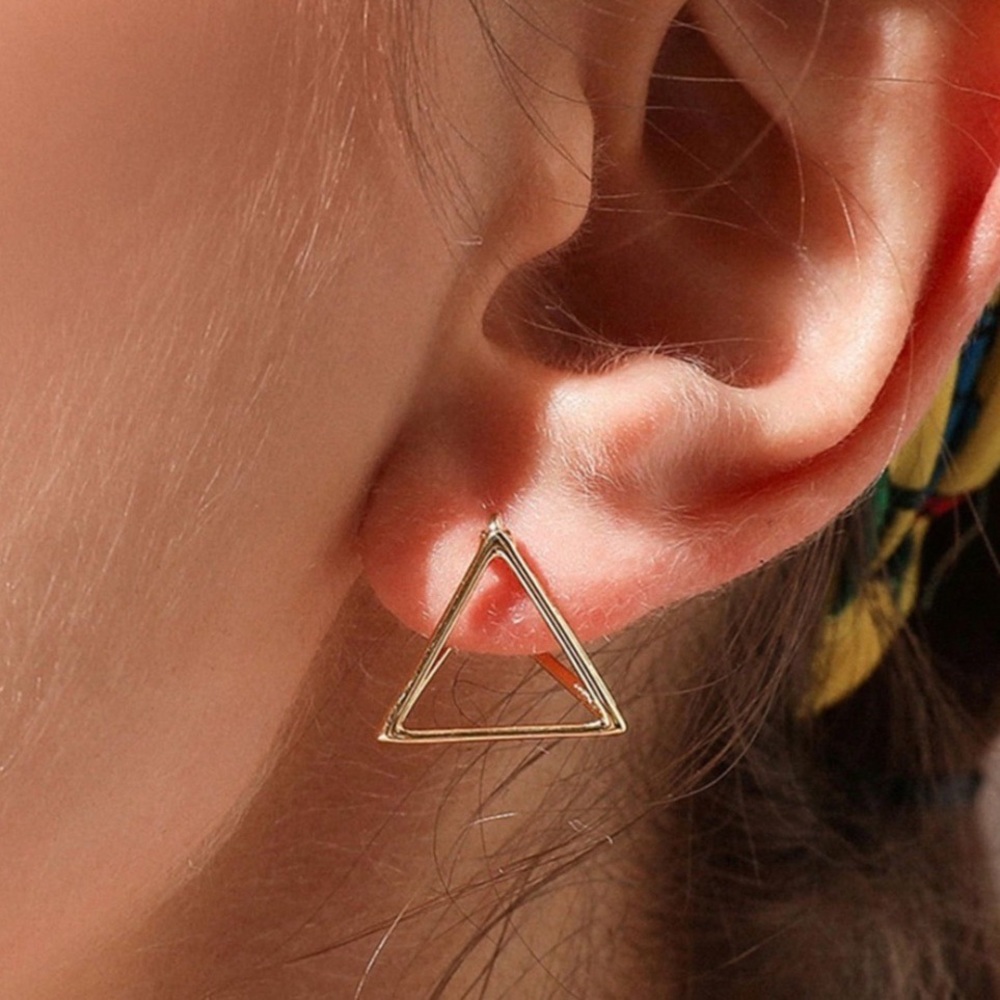 2/$20! Gold 3D Triangle Clasp Closure Earrings - Picture 6 of 8